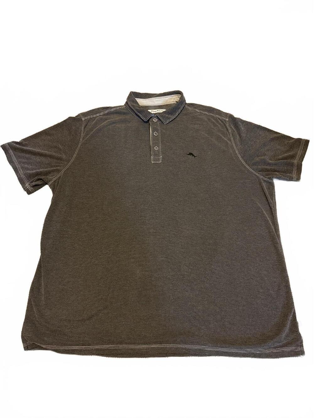 Tommy Bahama Mens 2XLT Tall Gray Striped Tencel Blend Polo Shirt